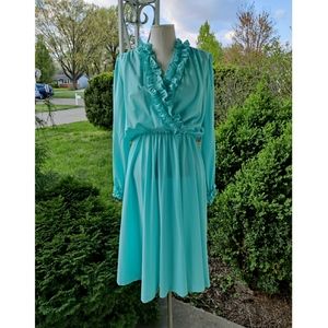 70s 80s ruffle trim Surplice neck faux wrap dress